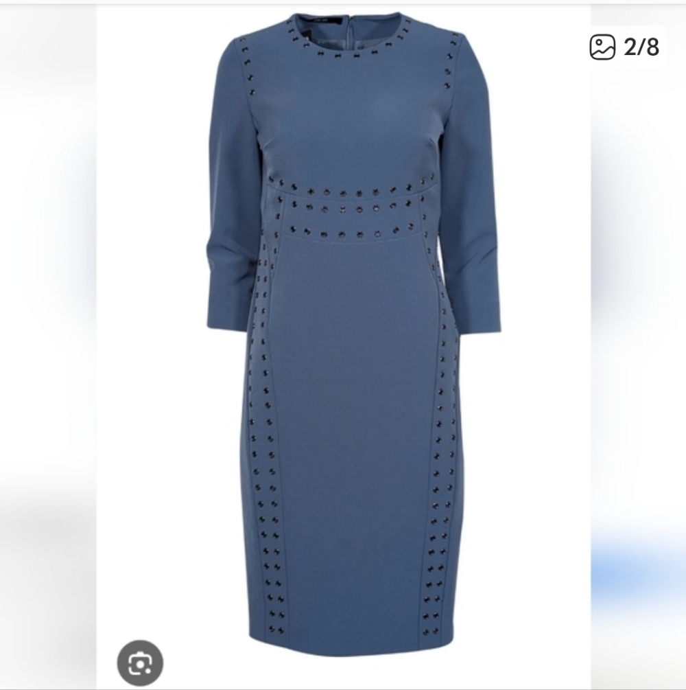 Per Se Blue Long Sleeve Studded Dress